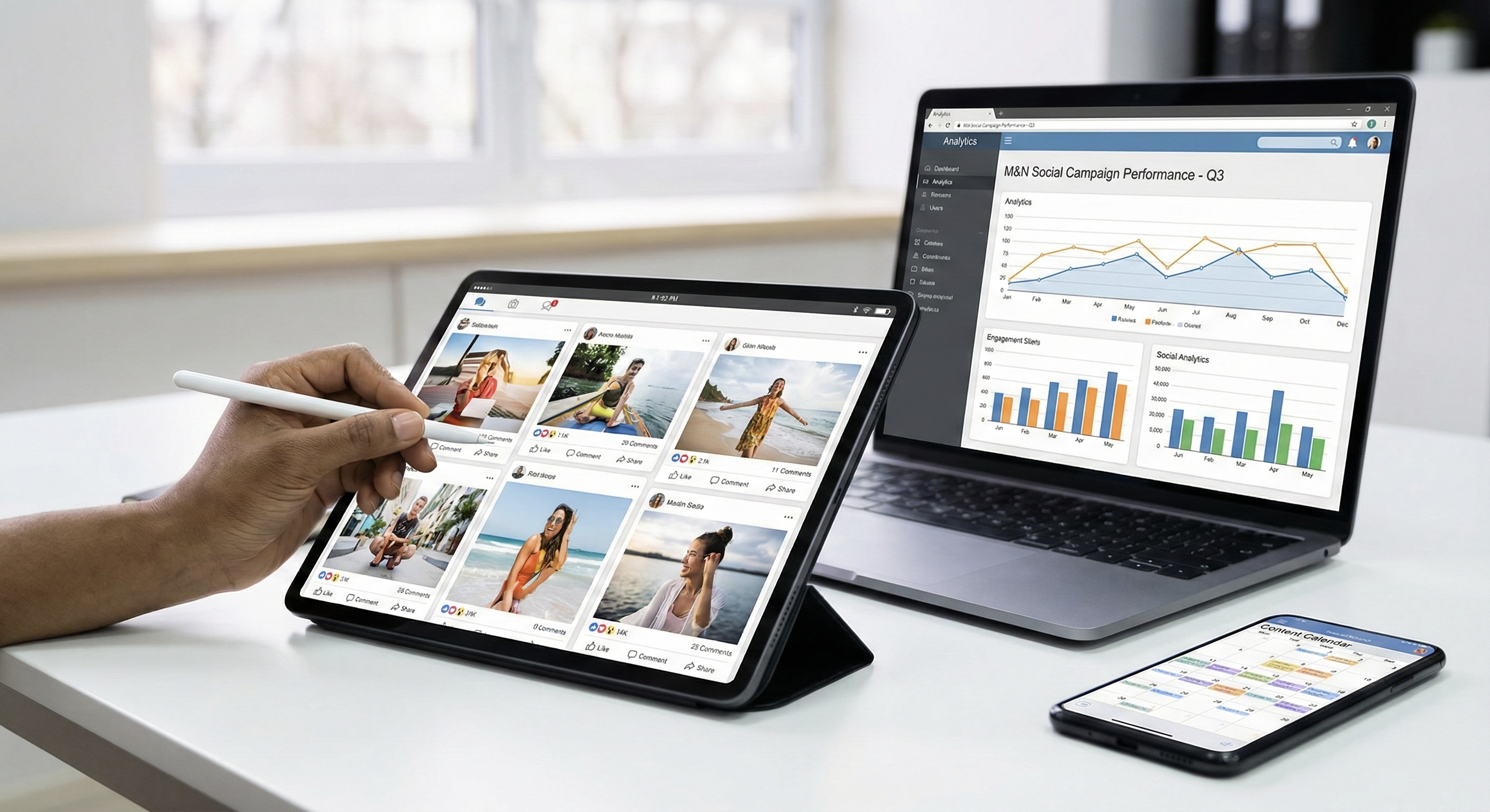 Multi-device social media campaign dashboard