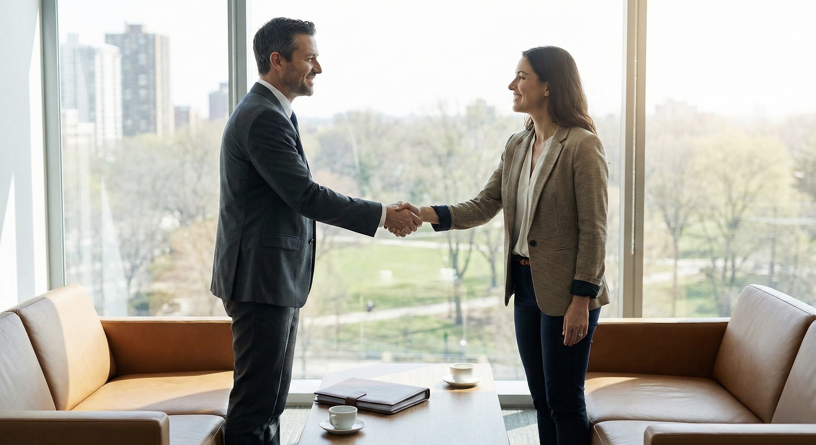 Professional handshake in modern office